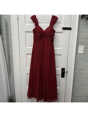 Azazie Womens A4 US 4 Burgundy Chiffon Ruched Twist Front Maxi Bridesmaid Dress